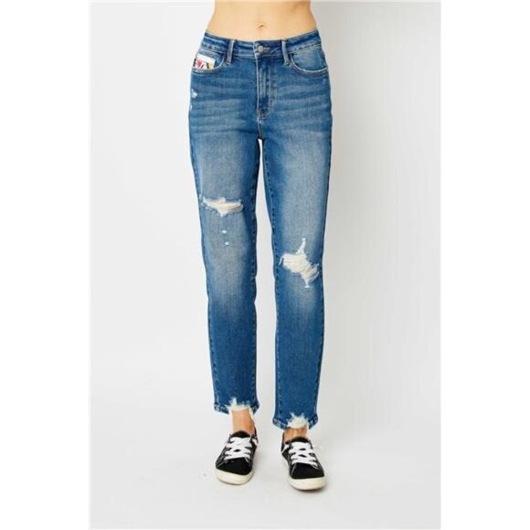 NWT Judy Blue Queen of Hearts BF Fit Distressed Slim Jeans, Comfy, Stretchy - Picture 5 of 10